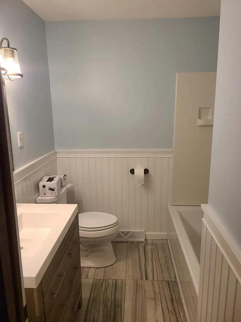 Bathroom with beadboard wainscot